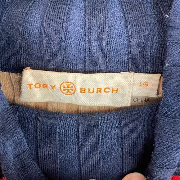 Tory Burch Multicolor Pullover Striped Turtleneck Sweater Size L - Picture 5 of 5